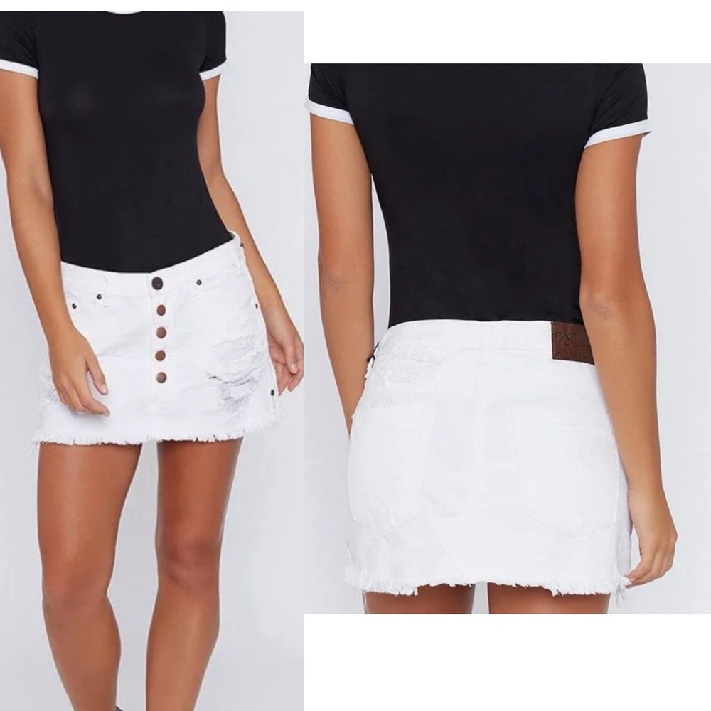 One X One Teaspoon Women Size 26 White Junkyard Sort Distressed Skirt Button NEW